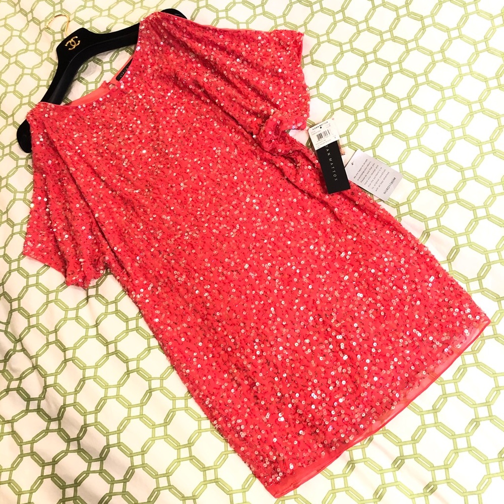 Beaded Sequin Cold-shoulder Split Sleeve Dress